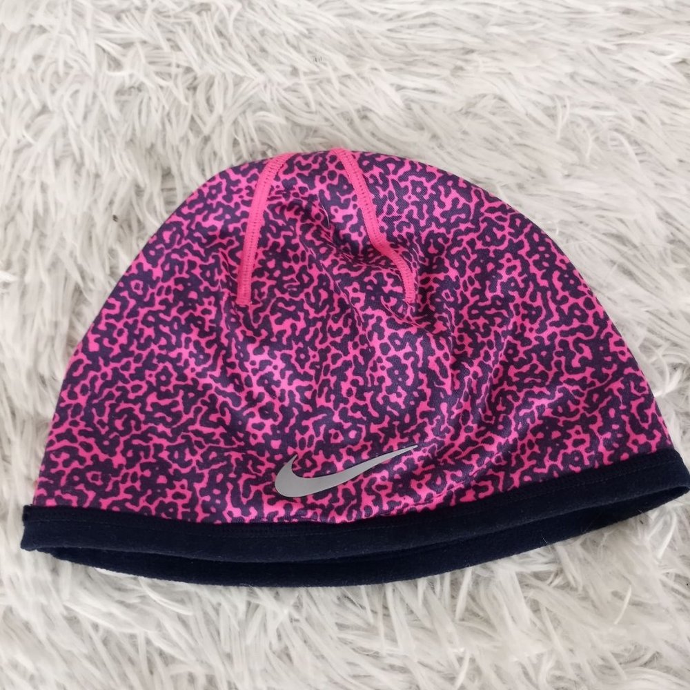 Nike Dri-Fit reversible leopard print and navy skull cap winter hat